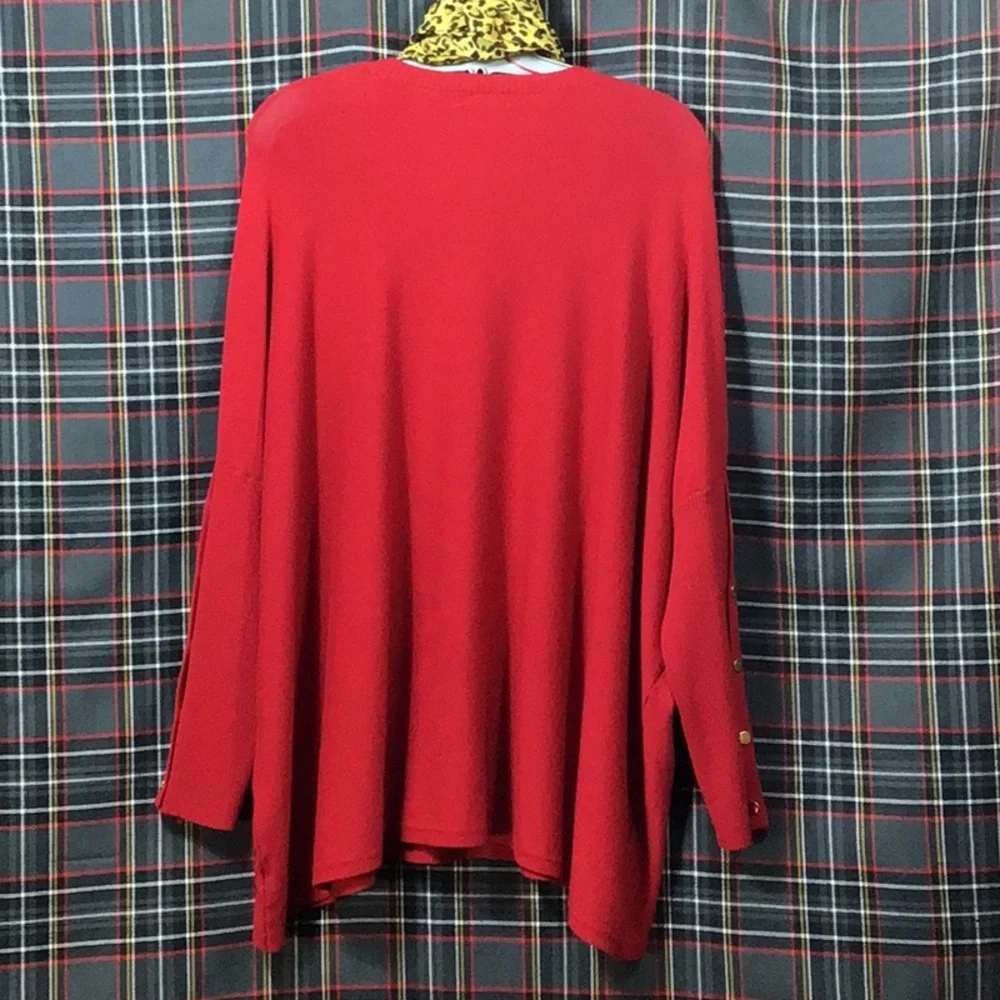 🍒 RXB Red Dolman Sleeve Long Rib Knit Cuffs Gold Buttons Soft Rayon Blend - Picture 3 of 7